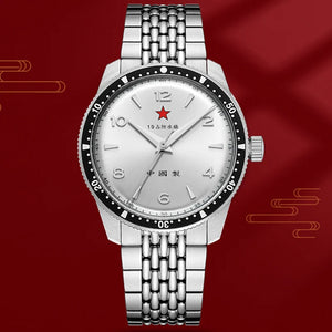 Merkur Watch 1963 Classic Mechanical Watch For Men 38mm Military Vintage Wristwatch Chinese Style Canvas Silver Men Watch