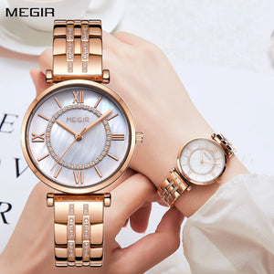 MEGIR Luxury Women Bracelet Quartz Watches Stainless Steel Band Waterproof Female Dress Wrist Watch Clock Ladies Montre Femme