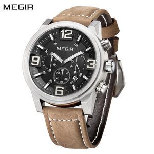 MEGIR Luxury Men's Watch Fashion Simple Casual Sports Watches for Men Leather Strap Waterproof Quartz Chronograph Clock 3010