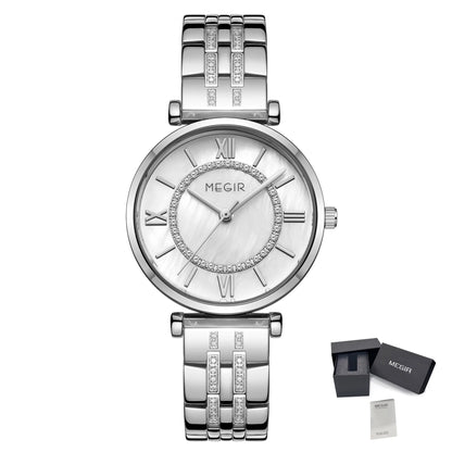 MEGIR Luxury Women Bracelet Quartz Watches Stainless Steel Band Waterproof Female Dress Wrist Watch Clock Ladies Montre Femme