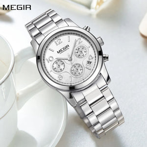MEGIR Luxury Women Watch Fashion Brand Quartz Chronograph Elegant Ladies Wristwatch Stainless Steel Waterproof Dress Clock 2057