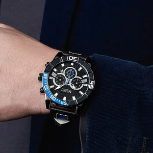 MEGIR Watches for Men Brand Luxury Military Sports Watch Chronograph Leather Strap Waterproof Date Quartz Wristwatch Man Clock