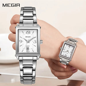 MEGIR Silver Women Watches Top Brand Luxury Waterproof Watch Bracelet Fashion Stainless Steel Bracelet Wristwatch for Women 1079