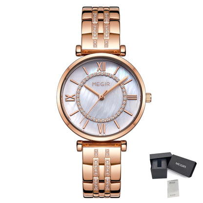 MEGIR Luxury Women Bracelet Quartz Watches Stainless Steel Band Waterproof Female Dress Wrist Watch Clock Ladies Montre Femme