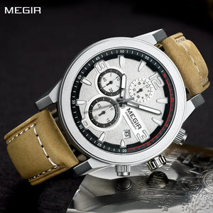 MEGIR Fashion Leather Watches for Men Quartz Wristwatch Waterproof Luminous Man Business Casual Chronograph Clock Date 2026