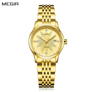 MEGIR Fashion Business Casual Watch for Women Sapphire Automatic Mechanical Wristwatch Ladies Stainless Steel Female Date Clock
