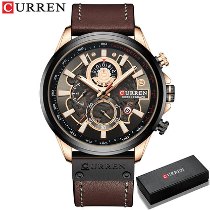 CURREN Watches Mens Branded Luxury Casual Leather Strap Sport Quartz Wristwatch Chronograph Clock Male Creative Design Dial