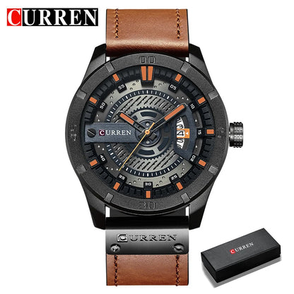 CURREN Men Military Sports Watches Men's Quartz Date Clock Man Casual Leather Wristwatches  Relogio Masculino