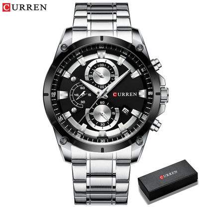 CURREN Watch Quartz Male watches Fashion Chronograph Clock Mens Gift Casual Stainless Steel Wristwatch