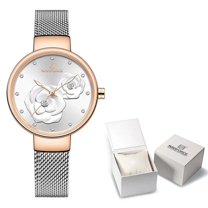 NAVIFORCE Luxury Women's Watch Set with Steel Mesh Band Creative Design Female Clock Relogio Feminino Includes Watch Box for Sal