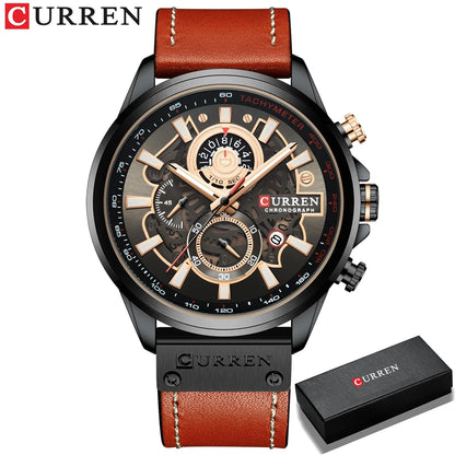 CURREN Watches Mens Branded Luxury Casual Leather Strap Sport Quartz Wristwatch Chronograph Clock Male Creative Design Dial