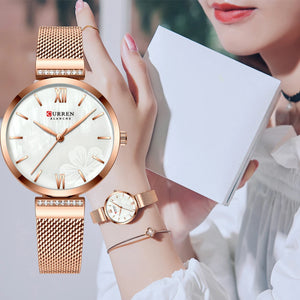 CURREN Watches Women's Simple Fashion Quartz Watch Ladies Wristwatch Charm Bracelet Stainless Steel Clock relogios feminino