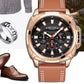 MEGIR Watches for Men Fashion Military Sport Watch Waterproof Date Quartz Casual Wristwatch with Chronograph Leather Strap 2128