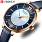 CURREN Branded Women's Watches 2021 Lux Elegant Ladies Wristwatch with Leather Bracelet Royal Blue