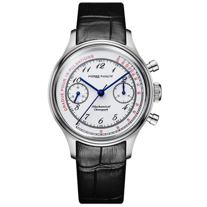 PIERRE PAULIN Enamel Dial Heat Blue Hands Doctor Pulsation Mechanical Chronograph Complicated Men's Luxury Dress Handwind Watch