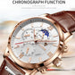 LIGE Fashion Brown Leather Watches For Men Casual Business Men Quartz Watch Waterproof Luminous 24 Hour Moon Phase Chronograph