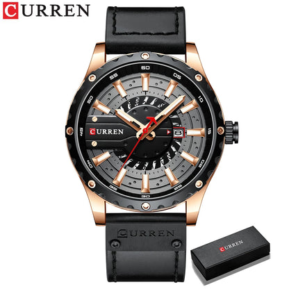 CURREN Watches Top Brand Fashion Leather Wristwatch Casual Quartz Men's Watch New Chic Luminous hands Clock