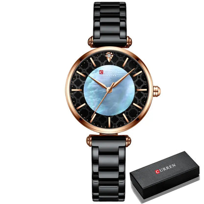 Watches for Women Luxury Brand CURREN Elegant Thin Quartz Wristwatch with Stainless Steel Simple Female Clock