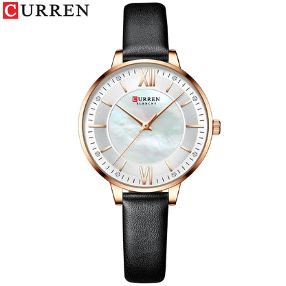 CURREN Branded Women's Watches 2021 Lux Elegant Ladies Wristwatch with Leather Bracelet Royal Blue