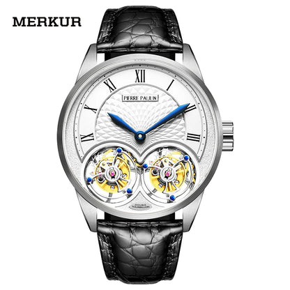 MERKUR genuine Double Tourbillon Manual Mechanical Watch Men's Luxury Formal Business Men's A Certified Millionaire Watch
