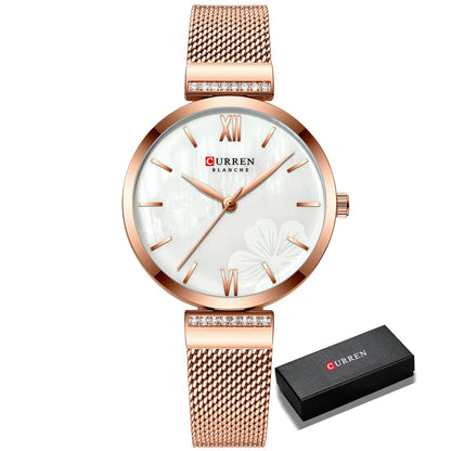 CURREN Watches Women's Simple Fashion Quartz Watch Ladies Wristwatch Charm Bracelet Stainless Steel Clock relogios feminino