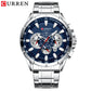 CURREN Luxury Casual Mens Watches Quartz Sports Chronograph Wristwatch Male Stainless Steel Luminous hands Clock