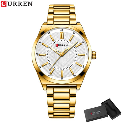 CURREN Man Watch Fashion Stainless Steel Quartz Wristwatches Top Brand Simple Thin Watches for Men Gold Clock