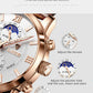 LIGE Fashion Brown Leather Watches For Men Casual Business Men Quartz Watch Waterproof Luminous 24 Hour Moon Phase Chronograph