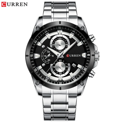 CURREN Watch Quartz Male watches Fashion Chronograph Clock Mens Gift Casual Stainless Steel Wristwatch