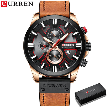 CURREN Watch Chronograph Sport Mens Watches Quartz Clock Leather Male Wristwatch Relogio Masculino Fashion Gift for Men
