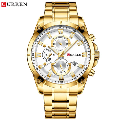 CURREN Watch Quartz Male watches Fashion Chronograph Clock Mens Gift Casual Stainless Steel Wristwatch