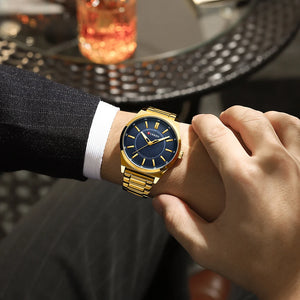 CURREN Man Watch Fashion Stainless Steel Quartz Wristwatches Top Brand Simple Thin Watches for Men Gold Clock