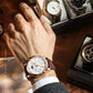 LIGE Fashion Brown Leather Watches For Men Casual Business Men Quartz Watch Waterproof Luminous 24 Hour Moon Phase Chronograph