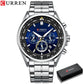 CURREN Luxury Brand Watches for Men Casual Sporty Quartz Wristwatch with 316 Stainless Steel Band Chronograph Clock Male Silver