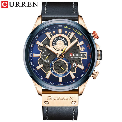 CURREN Watches Mens Branded Luxury Casual Leather Strap Sport Quartz Wristwatch Chronograph Clock Male Creative Design Dial