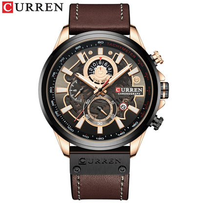 CURREN Watches Mens Branded Luxury Casual Leather Strap Sport Quartz Wristwatch Chronograph Clock Male Creative Design Dial