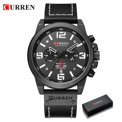 Fashion Classic Black White Chronograph Watch Men CURREN Men's Watches Casual Quartz Wristwatch Male Clock Reloj Hombre