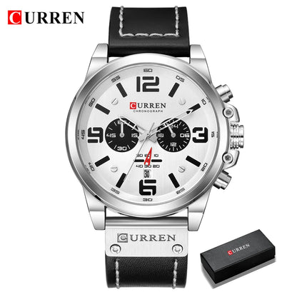 Fashion Classic Black White Chronograph Watch Men CURREN Men's Watches Casual Quartz Wristwatch Male Clock Reloj Hombre