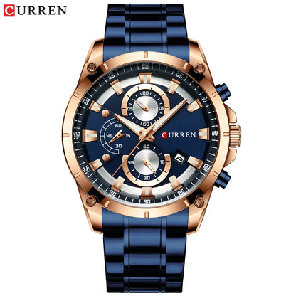 CURREN Watch Quartz Male watches Fashion Chronograph Clock Mens Gift Casual Stainless Steel Wristwatch