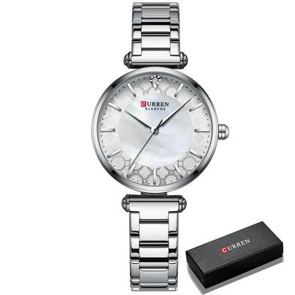 Watches for Women Luxury Brand CURREN Elegant Thin Quartz Wristwatch with Stainless Steel Simple Female Clock