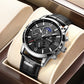 LIGE Fashion Brown Leather Watches For Men Casual Business Men Quartz Watch Waterproof Luminous 24 Hour Moon Phase Chronograph