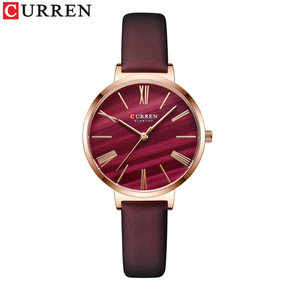 CURREN Fashion Women's Watches Leather Strap Quartz Wristwatch Classic Simple Thin Watch