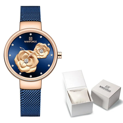 NAVIFORCE Luxury Women's Watch Set with Steel Mesh Band Creative Design Female Clock Relogio Feminino Includes Watch Box for Sal