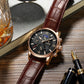 LIGE Fashion Brown Leather Watches For Men Casual Business Men Quartz Watch Waterproof Luminous 24 Hour Moon Phase Chronograph