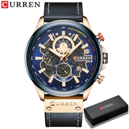 CURREN Watches Mens Branded Luxury Casual Leather Strap Sport Quartz Wristwatch Chronograph Clock Male Creative Design Dial