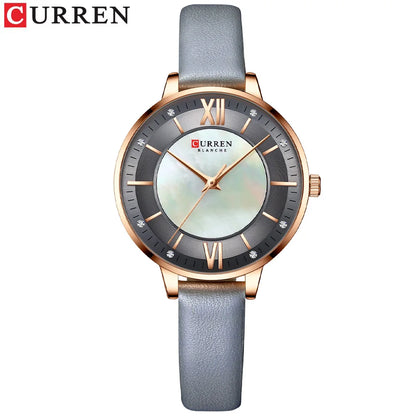CURREN Branded Women's Watches 2021 Lux Elegant Ladies Wristwatch with Leather Bracelet Royal Blue