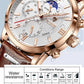 LIGE Fashion Brown Leather Watches For Men Casual Business Men Quartz Watch Waterproof Luminous 24 Hour Moon Phase Chronograph