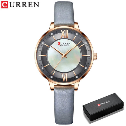 CURREN Branded Women's Watches 2021 Lux Elegant Ladies Wristwatch with Leather Bracelet Royal Blue