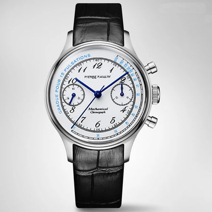 PIERRE PAULIN Enamel Dial Heat Blue Hands Doctor Pulsation Mechanical Chronograph Complicated Men's Luxury Dress Handwind Watch
