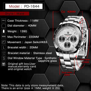 PAGANI DESIGN 2025 New PD-1644 Meteorite Dial Fashion Men Quartz Wristwatches 100M Sapphire Glass Chronograph relogio masculino